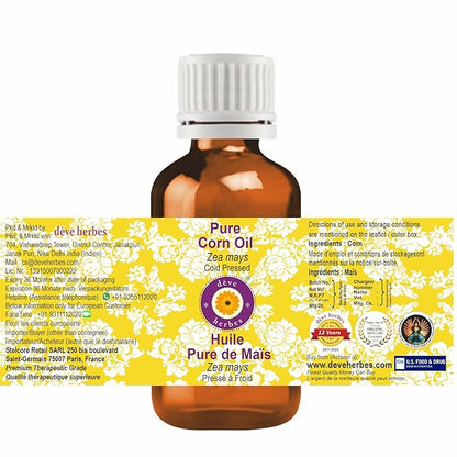 Deve Herbes Pure Corn Oil (Zea mays) Natural Therapeutic Grade Cold Pressed 10ml (0.33 oz)