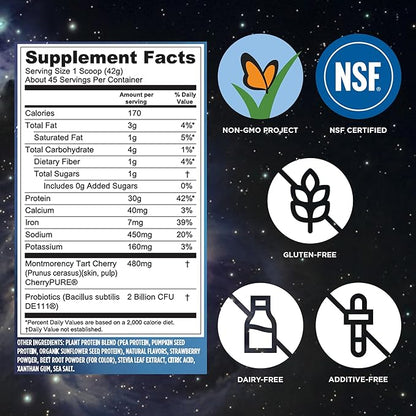 Vega Sport Vegan Protein Powder + Recovery - 30g Plant Based Protein per Serving, Berry, 45 Servings, 5g BCAAs, Probiotics, NSF Certified, for Shakes & Smoothies, 4.2lbs (Packaging May Vary)