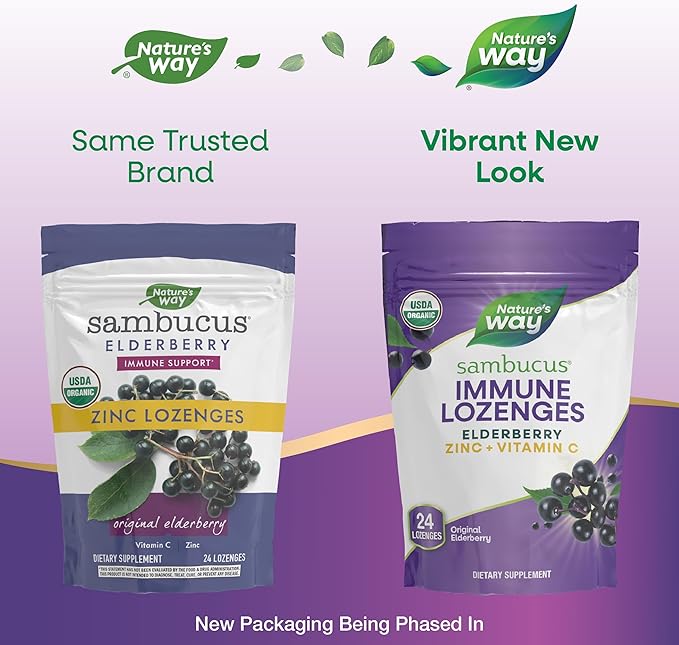 Nature’s Way Sambucus Immune Lozenges – Immune Lozenges for On-the-Go Use*– Zinc, Vitamin C & Black Elderberry Extract – Vegan & Gluten-Free - Original Elderberry Flavor - 24 Count (24 Servings, 1 pk)
