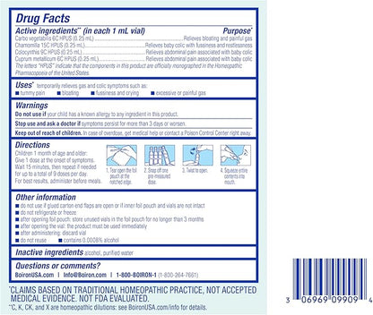 Boiron Camilia Tummy for Colic, Painful Gas, Bloating, & Fussiness- Sterile and Non-Drowsy Liquid Doses - 30 Count (Packaging May Vary)