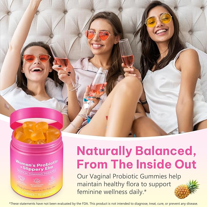 Feminine Probiotics Gummies Probiotic Health Support,PH Balance Gummies for Women,Promotion of Womens Health,Natural Pineapple Flavor,Vegan,Gluten-Free,60 Count
