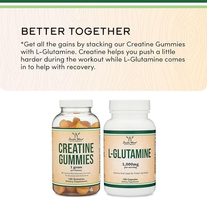 Creatine Monohydrate Gummies - 1g per Serving, 120 Count - No Fillers, Vegan Safe, Non-GMO, Gluten Free by Double Wood