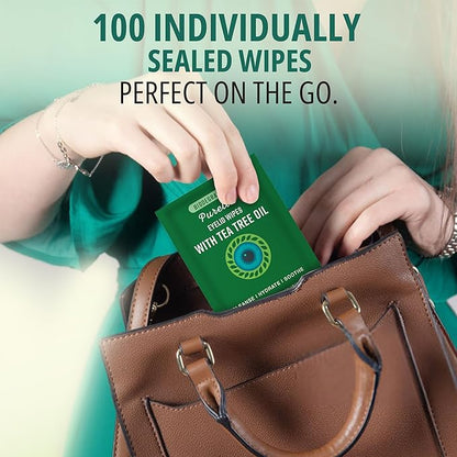 200 PCs Tea Tree Eyelid Wipes – Cleaning Eye Wipes for People with Dry Eyes – Gentle Eyelid Cleanser with Hyaluronic Acid, Chamomile and Aloe – Individually Wrapped & Biodegradable - 2 pack