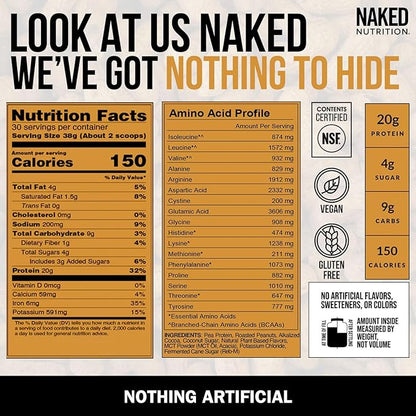 NAKED Shake - Chocolate Peanut Butter Protein Powder - Vegan Protein Powder from US & Canadian Farms with MCT Oil, NSF Certified, Gluten-Free, Soy-Free, No GMOs or Artificial Sweeteners - 30 Servings