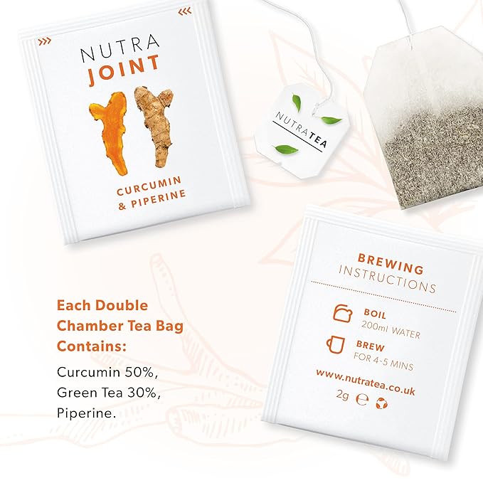 Nutra Tea NutraJoint – Joint Care Tea – Joint Mobility and Flexibility – Curcumin, Green Tea and Piperine – 20 Enveloped Tea Bags – Herbal Infusion – 1 Pack