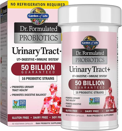 Garden of Life Dr. Formulated Probiotics Urinary Tract+ - 50 Billion CFU - Supports Digestive, Immune & Urinary Tract Health - Shelf Stable - 60 Vegetarian Capsules