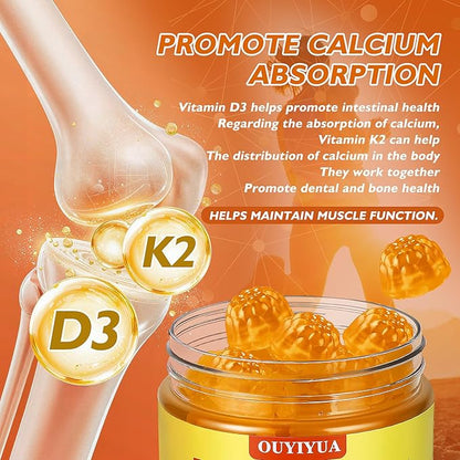 Vitamin D3 K2 Gummies，Vitamin D3 5000IU + K2 (MK-7) 100mcg Gummies for Adults | Immune Health Support, Teeth & Muscle Function Boost |90 Count