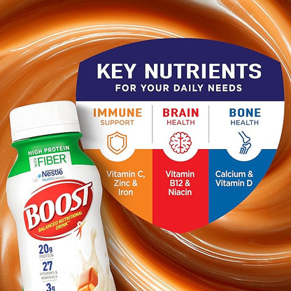 BOOST High Protein with Fiber Ready to Drink Complete Nutritional Drink, Caramel, 8 fl oz Bottle, 24 Pack