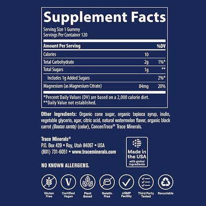 Trace Minerals Magnesium Gummies - Supports a Calm Mindset - Magnesium Chewables for Kids & Adults - Bone, Digestion, Heart Health & Immune Support - Watermelon Flavor - 120 Count (120 Servings)