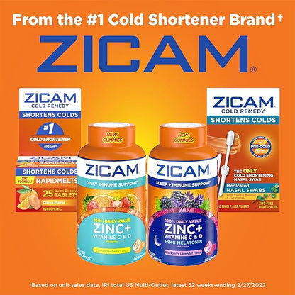 Zicam Daily Immune Support,Gummy Supplement,Zinc,Vitamin C and Vitamin D,Citrus Strawberry Flavor,70 Count (Pack of 2)