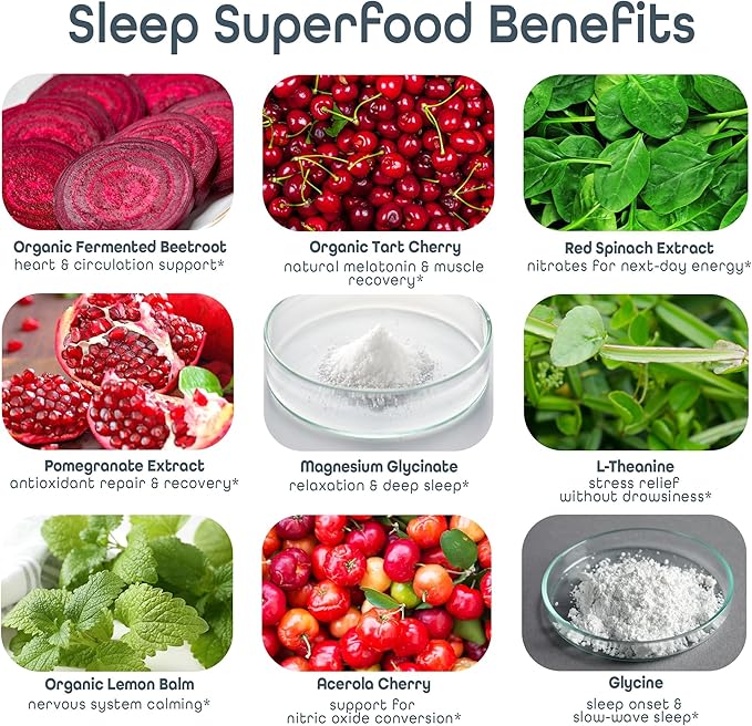 SleepHabits Restore | 30 Nights Magnesium Glycinate Powder Natural Sleep Aid with L-Theanine, Tart Cherry, Beet Root, | Calm Melatonin-Free Deep Sleep Supplement Drink for Recovery & Clear Mornings