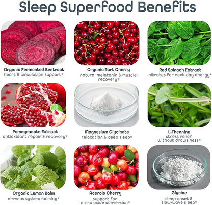 SleepHabits Restore | 30 Nights Magnesium Glycinate Powder Natural Sleep Aid with L-Theanine, Tart Cherry, Beet Root, | Calm Melatonin-Free Deep Sleep Supplement Drink for Recovery & Clear Mornings