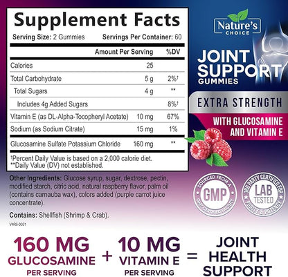 Joint Support Gummies - Extra Strength Glucosamine Gummy Supplement with Vitamin E - Natural Cartilage Joint Health & Flexibility Support, Best Support Glucosamine Chew for Men & Women - 120 Gummies