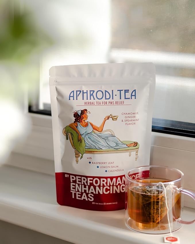 PMS Relief Herbal Tea | X-Large 5g Tea Bags | with Raspberry Leaf, Calendula and Lemon Balm | Chamomile, Ginger and Spearmint Flavor | 20 Pack Bag | Aphrodi-Tea by Performance Enhancing Teas