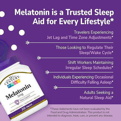 21st Century Melatonin 3 mg Tablets, 200 Count