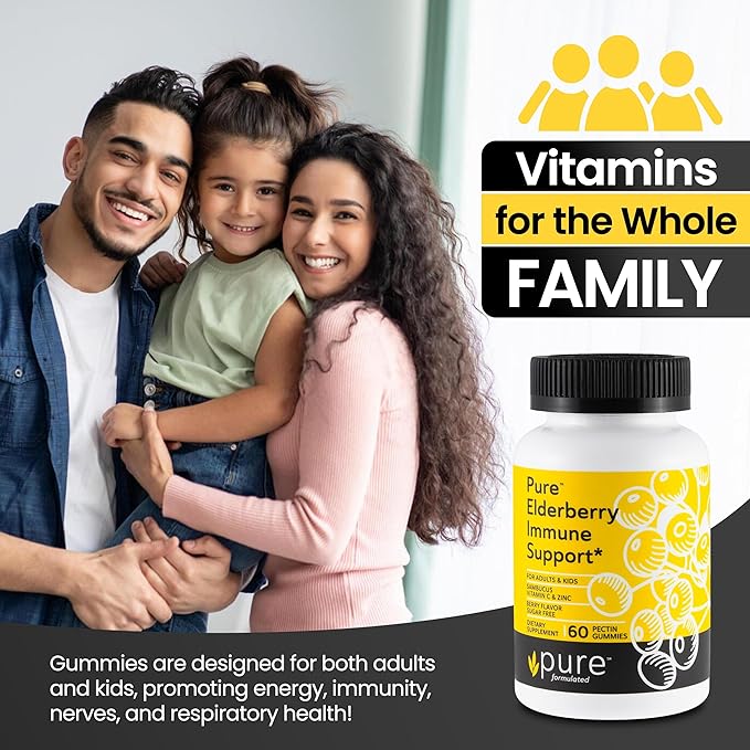 Sambucus Elderberry Gummies with Vitamin C & Zinc Sugar-Free Elderberry Immune Gummies for Adults & Kids Organic Elderberry Gummies 60 Count