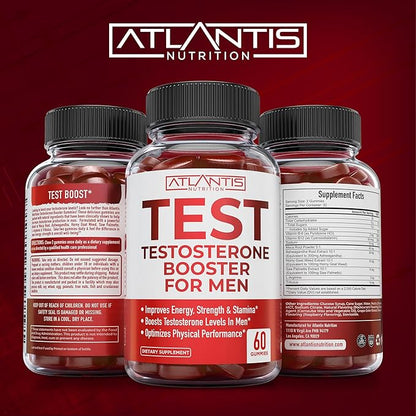 Atlantis Nutrition Testosterone Booster Gummies for Men - Enhances Strength & Stamina - Optimizes Performance & Male Enhancement - Tribulus, Goat Weed Extract, Maca Root Extract | 60 Gummies