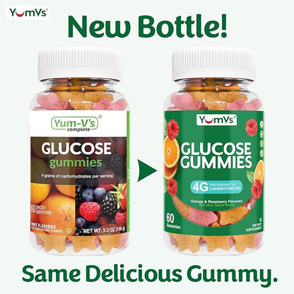 YUM-V'S Glucose Gummies – Fast Acting Glucose Gummy – Great Tasting – Gluten Free, Vegan, Non-GMO – Orange & Berry Natural Flavor – 60 Chewable Gummies for Adults & Kids