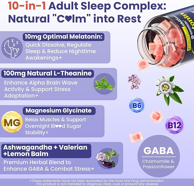 EnvyCure Melatonin Gummies 10mg 20mg with Magnesium for Adults | Drug Free | Sugar Free | L-Theanine, Ashwagandha, B6, B12, Lemon Balm & Chamomile, Supports Deep Relaxation, Sleep Aid, 120 Cts