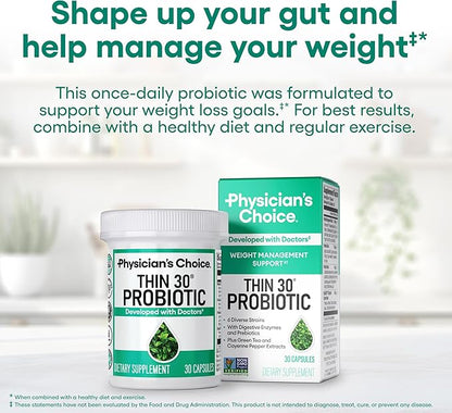 Physician's CHOICE Probiotics for Weight Management & Bloating - 6 Probiotic Strains - Prebiotics - Key ingredient Cayenne - Supports Gut Health - Weight Management for Women & Men - Green Tea - 60 CT