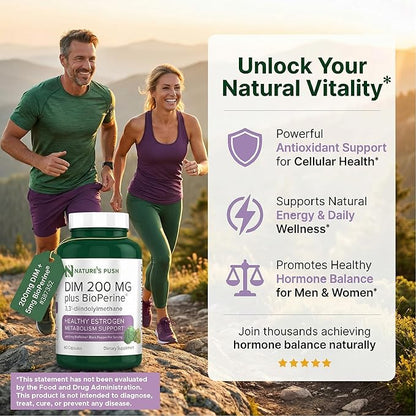 DIM 200mg Estrogen Balance for Women & Men Diindolylmethane Black Pepper for Non-cystic Acne, Hormone Balance, Menopause & Antioxidant Support Vegan Gluten Soy Free Non-GMO USA 2 month supply 60 caps