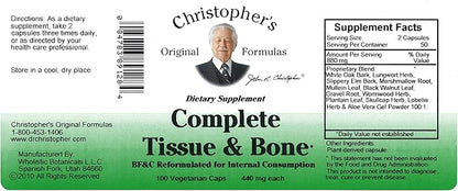 Christopher's Original Formulas Complete Tissue & Bone Formula – 100 Veg Caps | Herbal Support for Bones & Connective Tissue