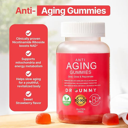 Anti-Aging Gummies with Nicotinamide Riboside (NR) – NAD⁺ Support for Cellular Energy & Mitochondrial Health – Metabolism & Vitality Support – Strawberry Flavor, 60 Gummies