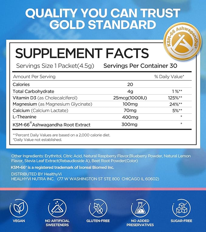 Calm Magnesium Glycinate Powder Drink Mix for Relax & Sleep Aid, Cortisol Reducer Supplements for Women Men w/ KSM-66 Ashwagandha L-Theanine Vitamin D3 Balance Mood & Stress Non-GMO Raspberry Lemonade