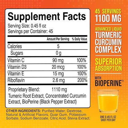 Advanced Liquid Turmeric – High Absorption Curcumin with Black Pepper & Vitamin D3 for Maximum Bioavailability – Joint, Inflammation & Immune Support – 20 fl oz