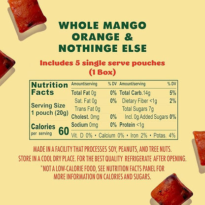 SOLELY - Organic Mango & Orange Whole Fruit Gummies (Pack of 1 Box, 5 Bags per Box) - Real Fresh Fruit - Healthy Snacks for Adults & Kids - Non GMO, Vegan Snacks, Shelf Stable - 5 Bags (3.5 oz)