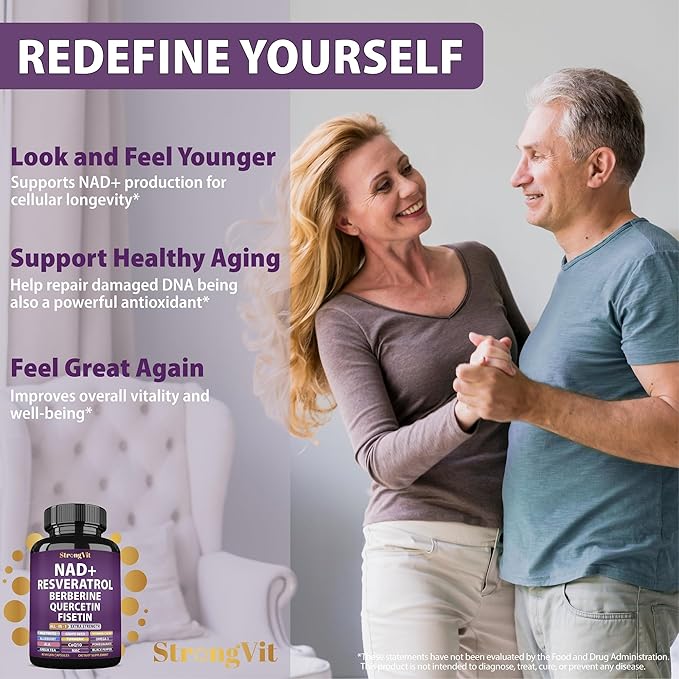 NAD Resveratrol Supplement for Women & Men. Support Cellular Health, Energy + Healthy Aging. Advanced Formula, Plus Third-Party Lab Tested in USA (60 Capsules)
