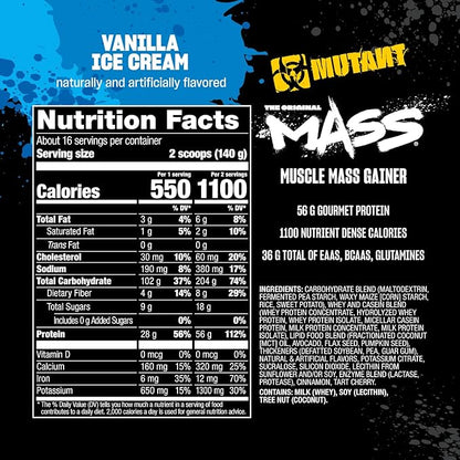 Mutant Mass | Weight Mass Gainer Protein Powder - high Calorie Protein Powder for Muscular Mass - Vanilla Ice Cream - 5 Pound