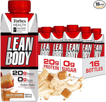 LABRADA NUTRITION - Lean Body RTD Whey Protein Shake, Convenient On-The-Go Meal Replacement Shake for Men & Women, 20 grams of Protein – Zero Sugar, Lactose & Gluten Free, Salted Caramel (Pack of 16)