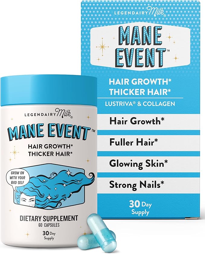 Legendairy Milk Hair Growth Vitamins for Women - Biotin for Hair Growth with Collagen & Lustriva, Hair Loss Products & Supplements for Thinning, Thicker, Fuller, Stronger Skin & Nails, Mane Event™