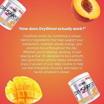 EHP Labs OxyShred Pre Workout Powder - Preworkout Powder with L Glutamine & Acetyl L Carnitine, Energy Boost Drink - Peach Mango, 60 Servings