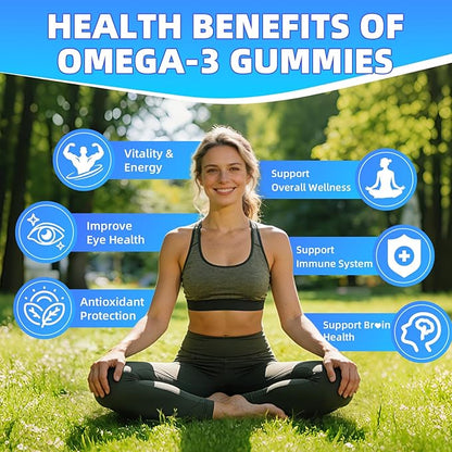Vegan Omega-3 Gummies 500mg, Omega 3 Fish Oil Alternative for Adults with Plant-Based EPA & DHA & Vitamin A, C, E for Brain, Eye & Immune Health, Sugar Free, Mango Flavor, 60 Count