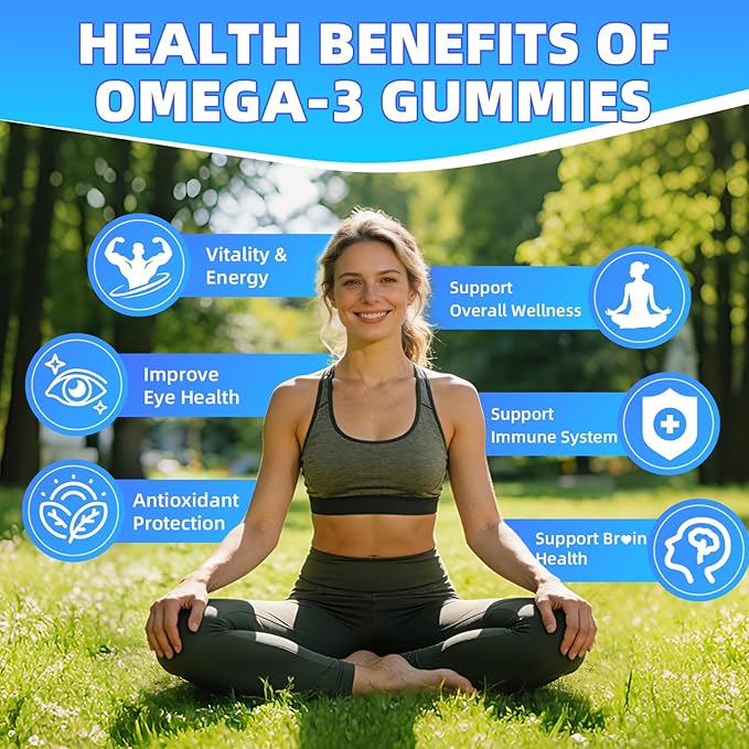 Vegan Omega-3 Gummies 500mg, Omega 3 Fish Oil Alternative for Adults with Plant-Based EPA & DHA & Vitamin A, C, E for Brain, Eye & Immune Health, Sugar Free, Mango Flavor, 120 Count