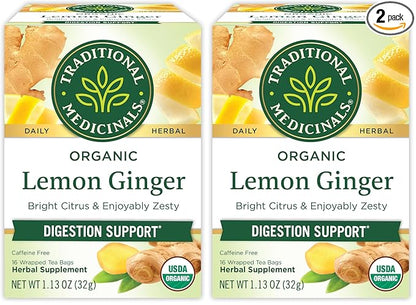 Traditional Medicinals Organic Lemon Ginger Tea, 1.13 Oz, 16 Count (Pack of 2)