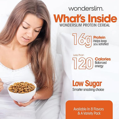WonderSlim Protein Cereal, Chocolate Peanut Butter, Low Sugar, Gluten Free, Keto Friendly & Low Carb (7ct)