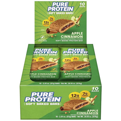 Pure Protein Apple Cinnamon Soft Baked Protein Bars – 12g Protein, 7g Fiber, Whole Grain Breakfast Bars, High Fiber, Individually Wrapped Protein Snacks for On-the-Go – 10 Count