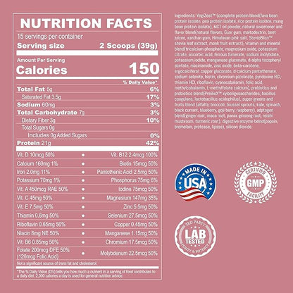 UpNourish Strawberry Banana Vegan Protein Powder 54 Superfoods Powder,1.5 Billion CFU Probiotics 21g Plant Based Protein,No Sugar No Dairy No GMO Dairy Free,Meal Replacement Shake Keto-Friendly Low-Carb Diet,15 Servings