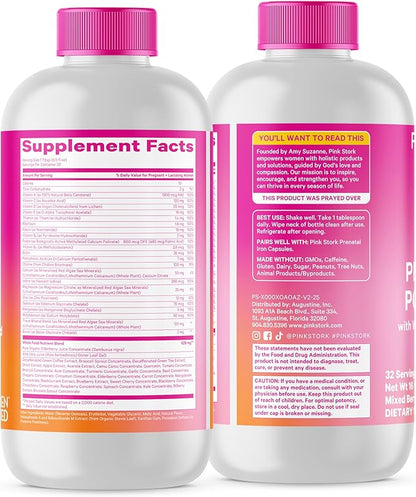 Pink Stork Liquid Prenatal Vitamins for Women - for Fertility, Pregnancy, Postpartum - Morning Sickness Support - 64 Servings - 2 Pack