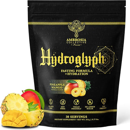 Ambrosia Hydroglyph Fasting Electrolytes Powder | Hydration Drink Mix with Amino Acids | Sugar Free Electrolyte Powder for Fasting & Intra Workout | 30 Servings, Pineapple Mango