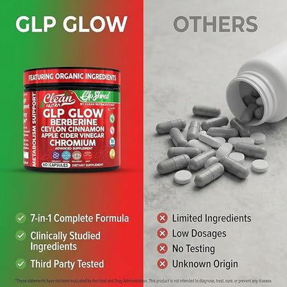 GLP1 Supplement Berberine Ceylon Cinnamon Apple Cider Vinegar Chromium Turmeric PCOS Supplements Immunity & Metabolism Support 60 Vegan Capsules by Clean Nutra