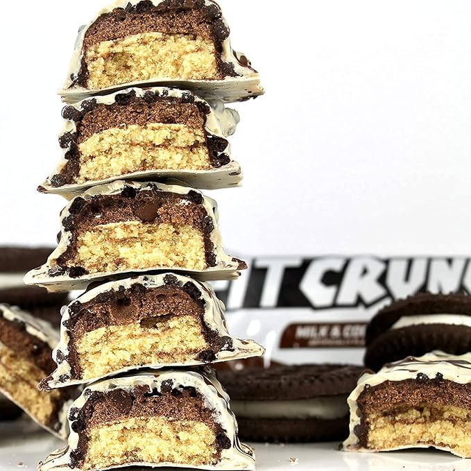 FITCRUNCH Snack Size Protein Bars, 6-Layer Baked Bar, 3g of Sugar & Soft Cake Core (18 Bars, Milk and Cookies)