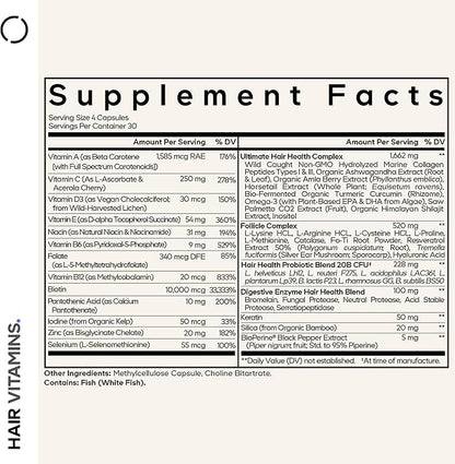 Codeage Hair Vitamins 10000 mcg Biotin, Keratin, Collagen, Vitamin A, B12, C, D3, E, Zinc, Turmeric, Probiotics, Enzymes, Inositol - Hair Care Support - Healthy Hair Supplement Pills - 2 Pack