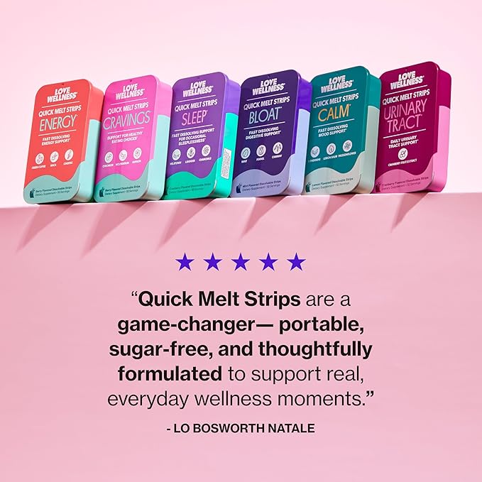 Love Wellness Bloat* Quick Melt Strips - Fast-Dissolving Digestive Support with Mint, Fennel, and Caraway - Helps Ease Occasional Bloating* - No Water Needed - Vegan and Sugar Free - 32 Strips