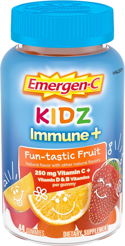 Emergen-C Kidz Vitamin C Immune Support Gummies Fun-Tastic Fruit 44CT includes Zinc, Manganese, B Vitamins and Vitamin D for Back to School Essentials