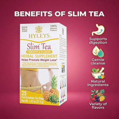 Hyleys Slim Tea Pineapple Flavor - Weight Loss Herbal Supplement Cleanse and Detox - 25 Tea Bags (6 Pack)