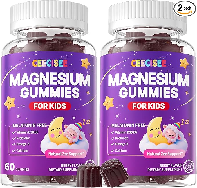 Magnesium Gummies Supplement for Kids 4+: Organic Chewable Supplement with Citrate Magnesium VitaminB6 D3 Zinc L-Theanine - Extra Strength Zzz Aid Overall Health Support for Kids(120Count)
